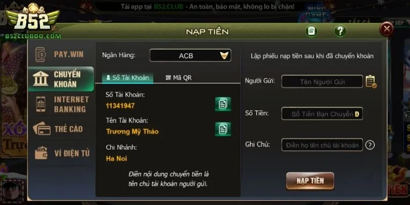 Một số lưu ý quan trọng khi thực hiện nạp tiền B52 Club